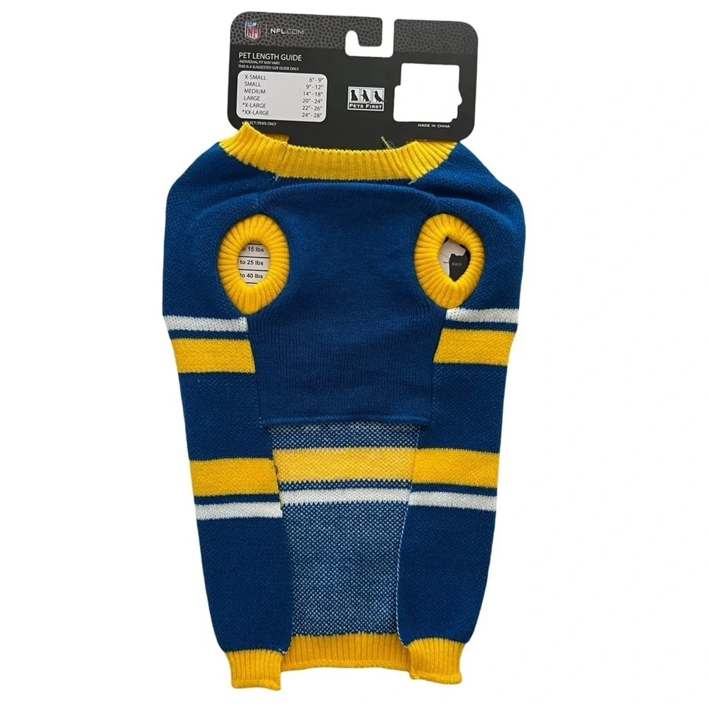 NFL Los Angeles Chargers Dog Pet Knit Sweater Blue Yellow Size Medium